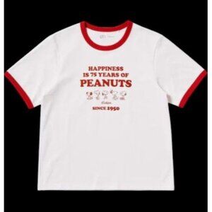 NWT Uniqlo Snoopy Peanuts 75th Anniversary Graphic T-Shirt Ringer Tee Size XS